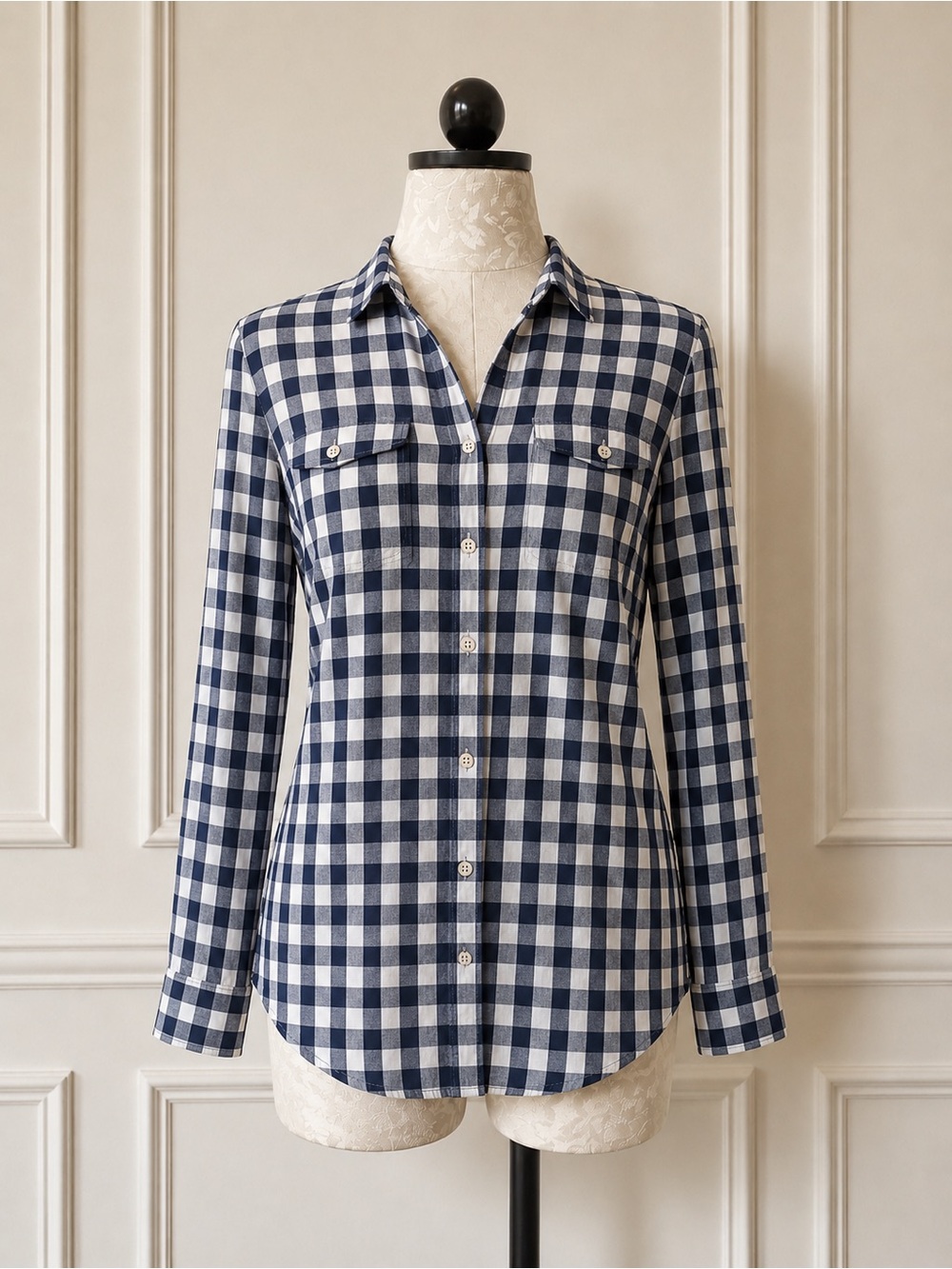 J. Crew Navy and White Gingham Button-Down Shirt